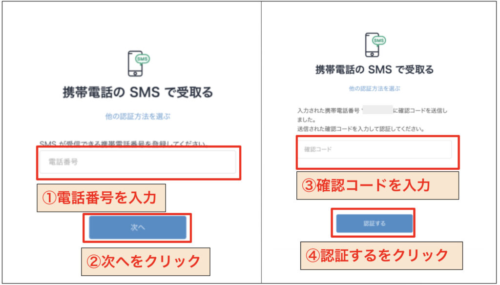 SMS認証の手順